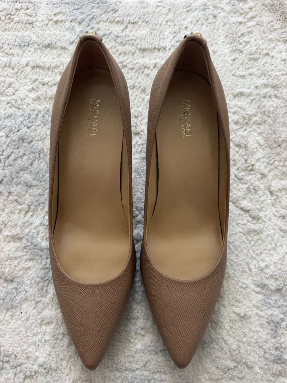 Michael Kors Taupe Pointed-Toe Leather Pumps